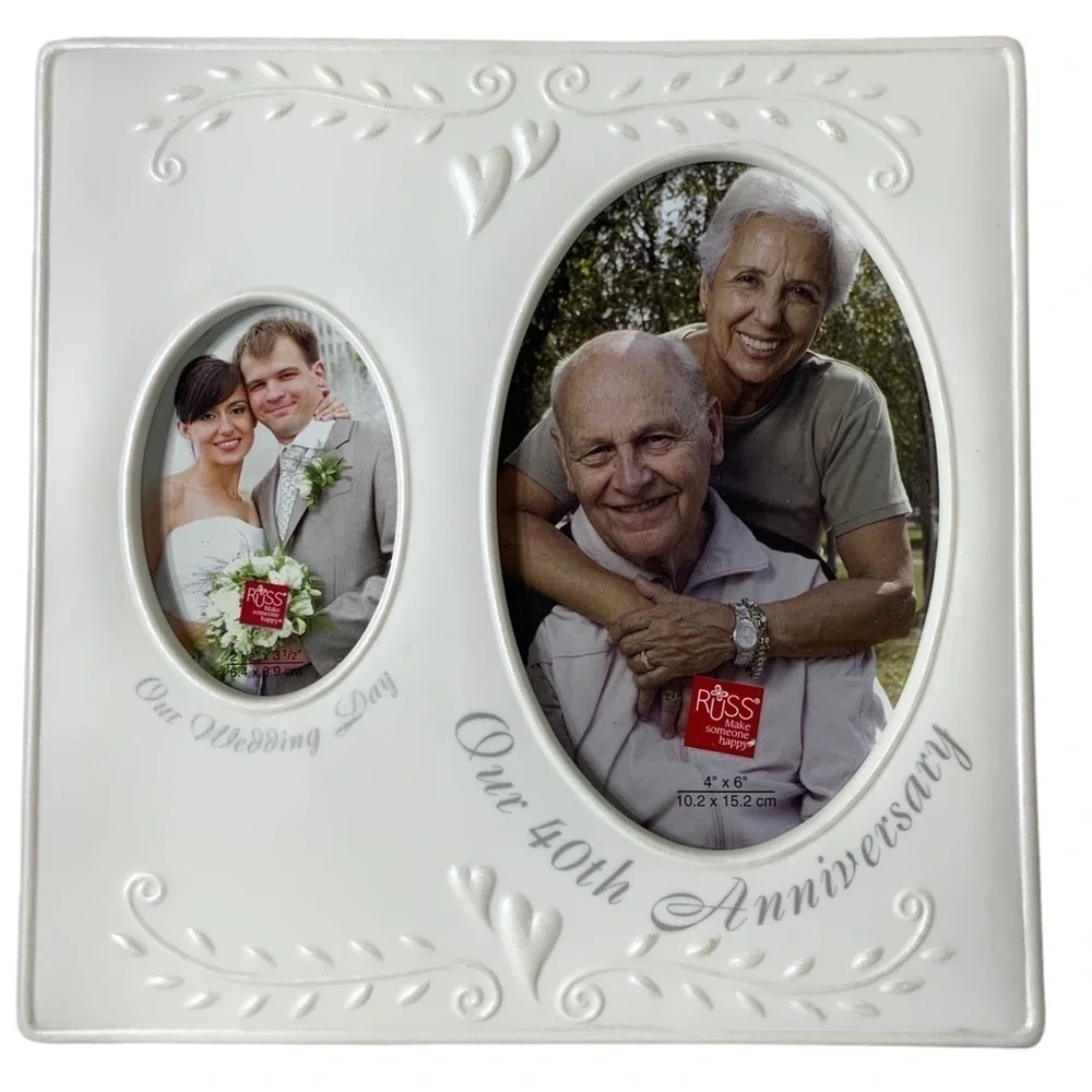 Photo Frame 40Th Anniversary Porcelain Holds 2 Photos Now and Then Keepsake Gift